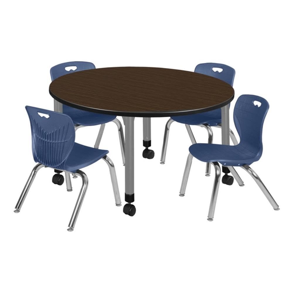 48" Round Mobile Table with 4 Navy Blue Chairs B9385