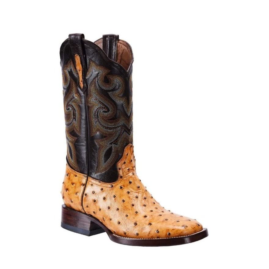 Ostrich Print Leather Western Boots S854