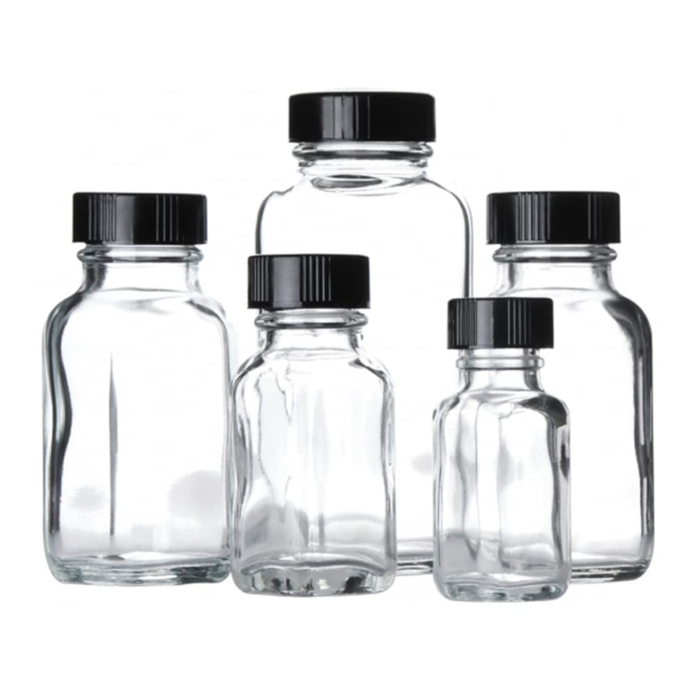 Clear Glass 2oz Bottle with Black Screw Cap, Case of 48 L595
