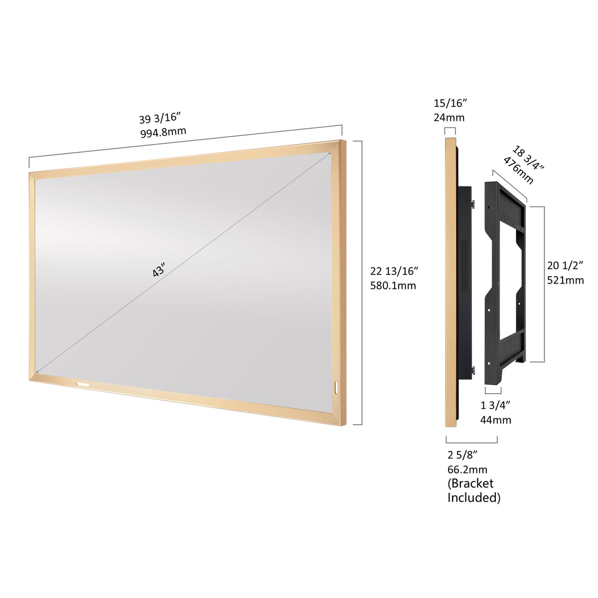 43-Inch Smart Mirror TV with Champagne Gold Aluminum Frame D85403