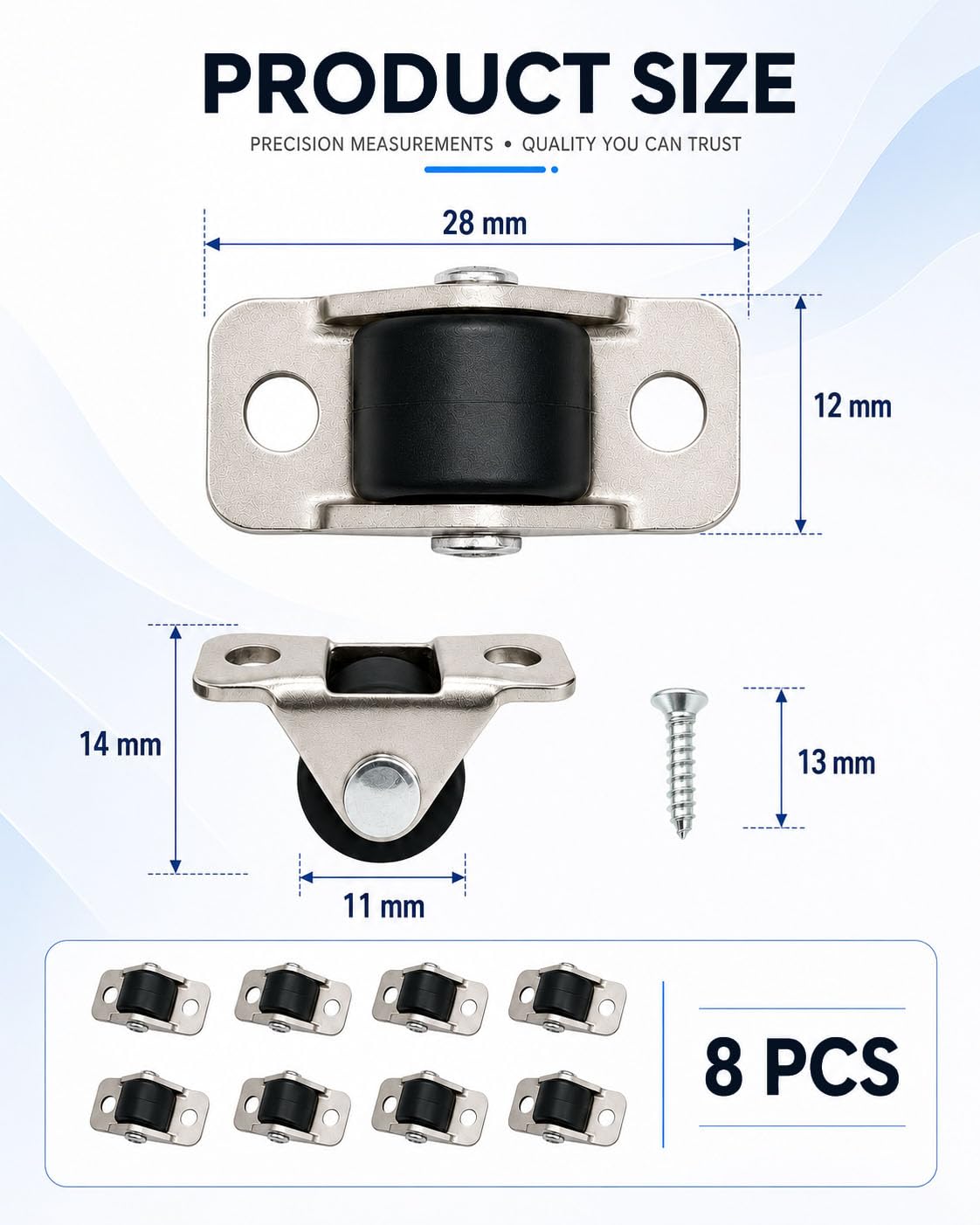 8 Pack 1/2 Inch Silent Rigid Caster Wheels G7538