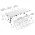 6 FT Folding Picnic Table with 6 Folding Chairs White W371