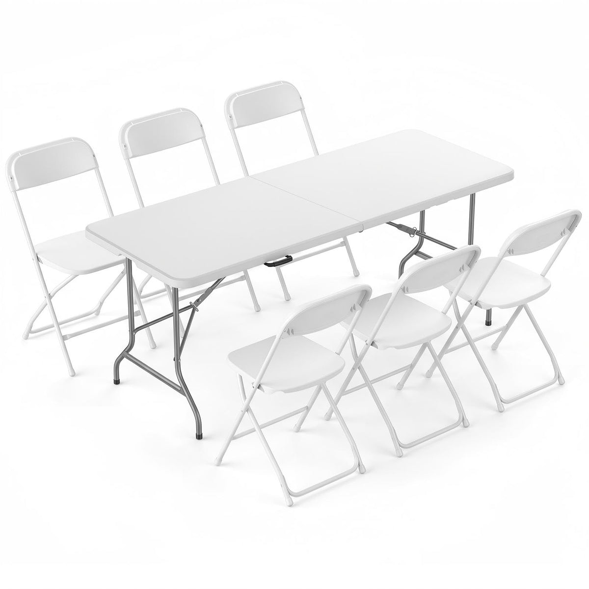 6 FT Folding Picnic Table with 6 Folding Chairs White W371
