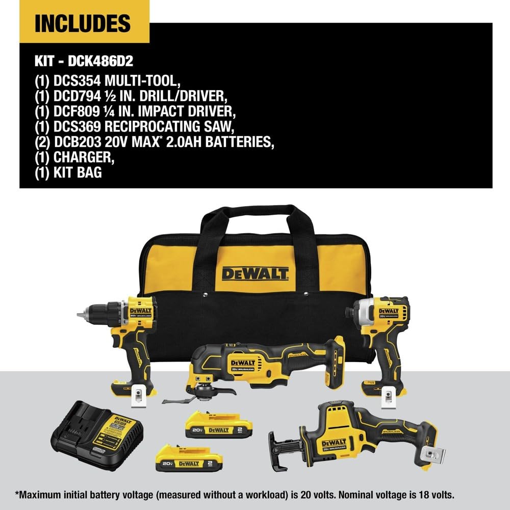 20-Volt Lithium-Ion Cordless Brushless Combo Kit 4-Tool with 2.0Ah Batteries W247