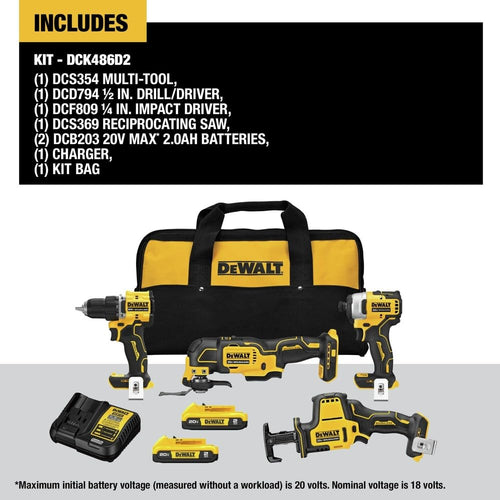 20-Volt Lithium-Ion Cordless Brushless Combo Kit 4-Tool with 2.0Ah Batteries W247