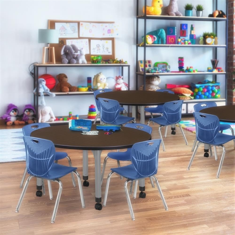 48" Round Mobile Table with 4 Navy Blue Chairs B9385