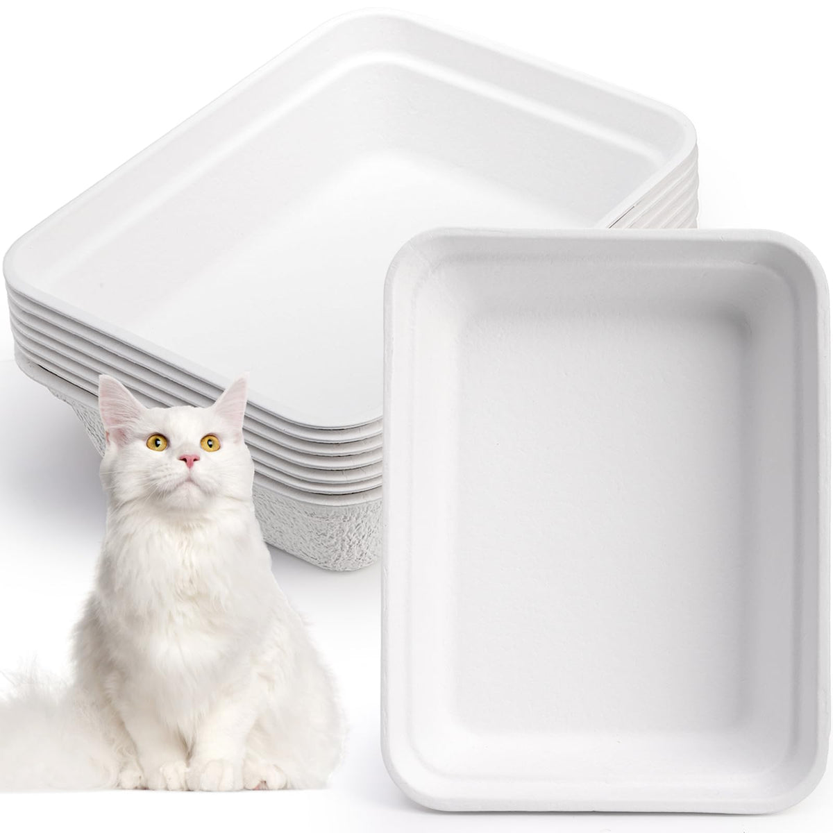 8 Pack White Cardboard Disposable Cat Litter Boxes T3760