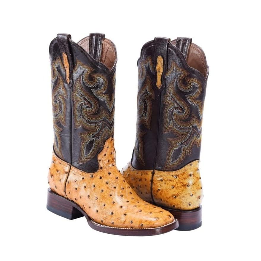Ostrich Print Leather Western Boots S854