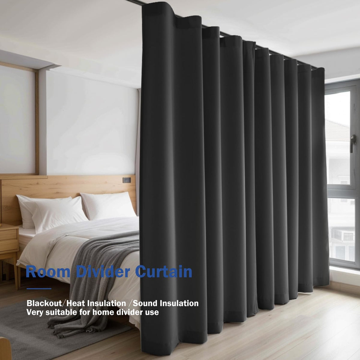 Blackout Room Divider Curtains with Hooks 1 Panel W100 × L84 Inch Black U807634