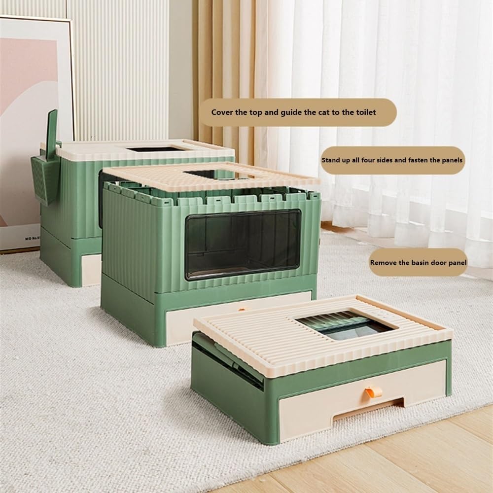 Foldable Top Entry Cat Litter Box with Lid M4807