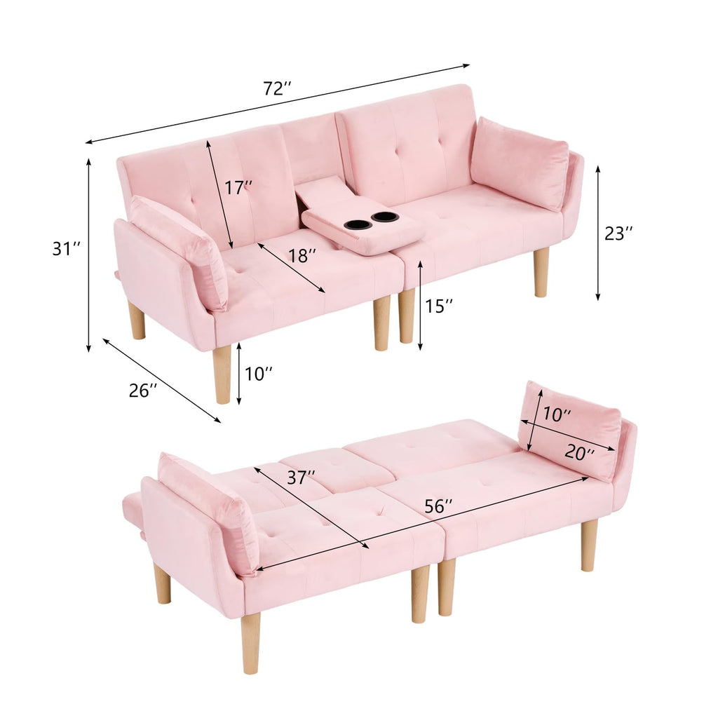 Light Pink Velvet Futon Sofa Bed B44416