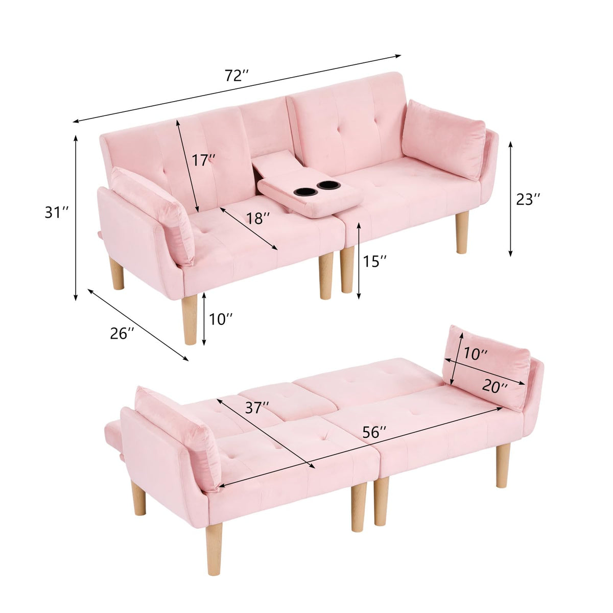 Light Pink Velvet Futon Sofa Bed B44416