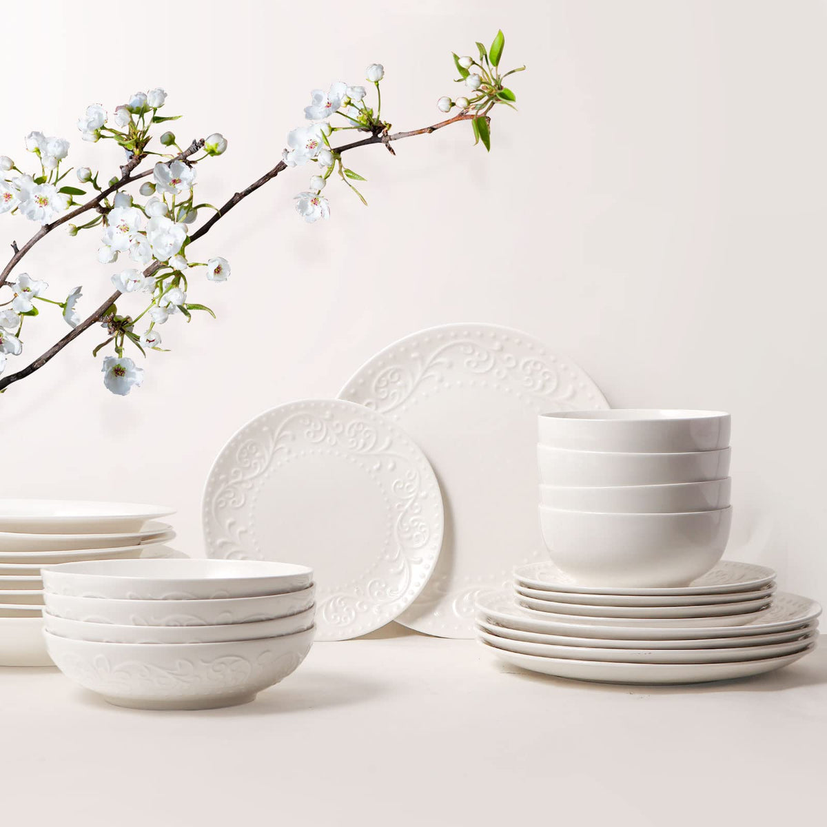 White Ceramic 32oz Pasta Bowls Set of 4 I13567