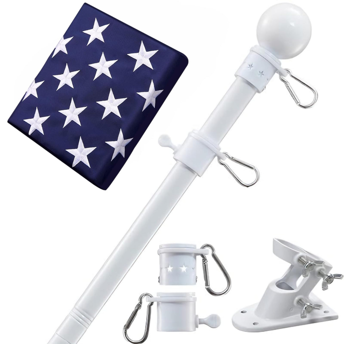 5ft Tangle Free Metal House Flag Pole with 3x5 Embroidered US Flag Z715931