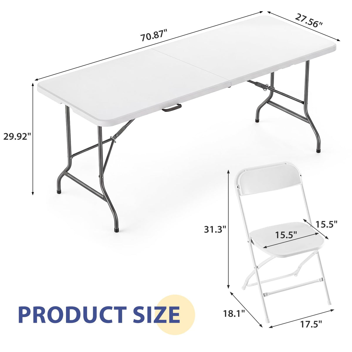 6 FT Folding Picnic Table with 6 Folding Chairs White W371