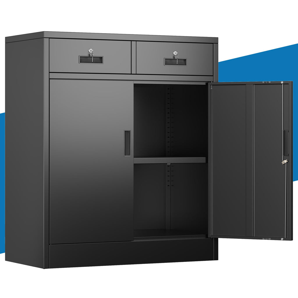 Metal Storage Cabinet with 2 Drawers & Shelves V78630