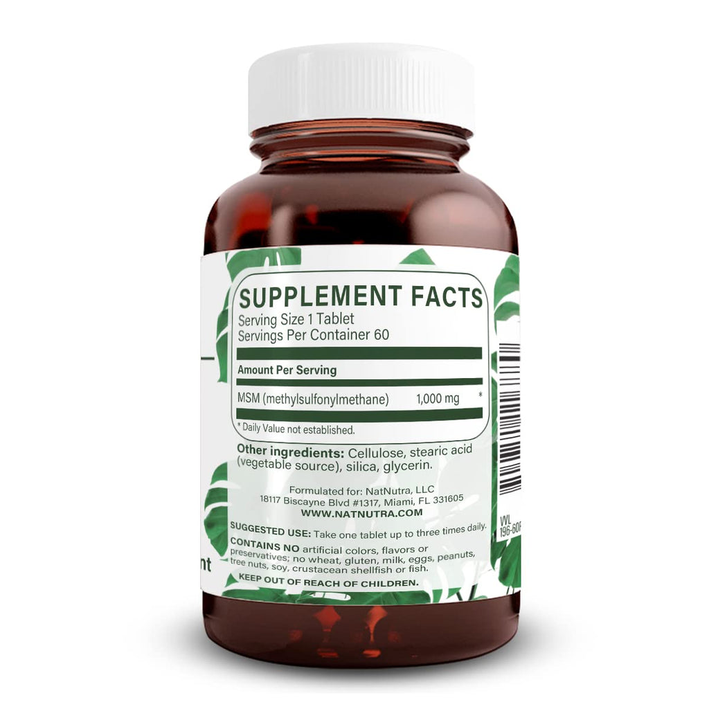 MSM Supplement with Sulfur 1000 mg, 60 Vegan Tablets V114