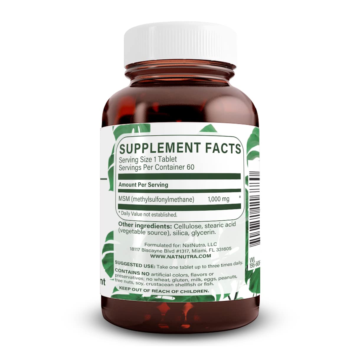 MSM Supplement with Sulfur 1000 mg, 60 Vegan Tablets V114