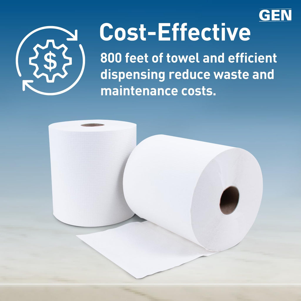 White Hardwound Roll Towels, 8-Inch x 800 ft, 6 Rolls F752