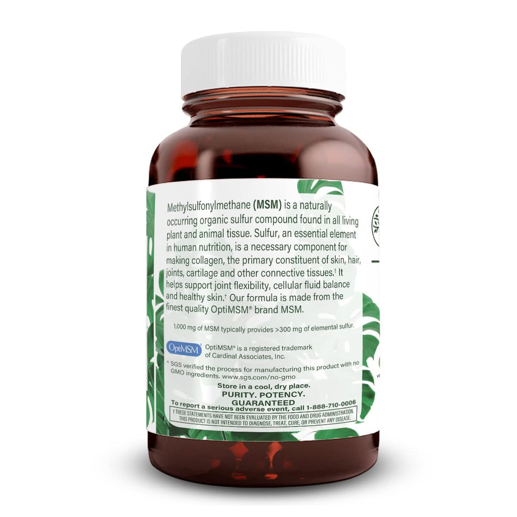 MSM Supplement with Sulfur 1000 mg, 60 Vegan Tablets V114