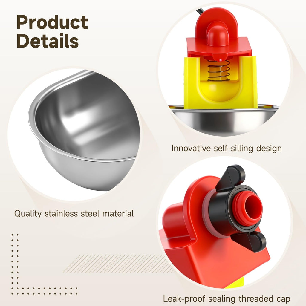 12 Pcs Stainless Self-Filling Chicken Water Cups V892