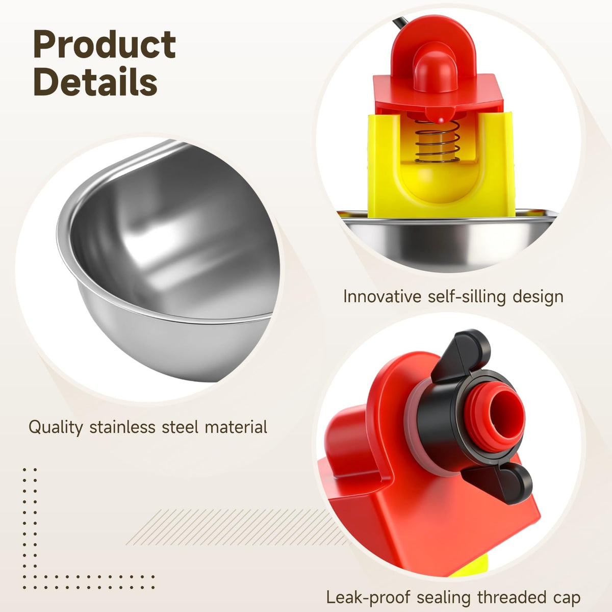 12 Pcs Stainless Self-Filling Chicken Water Cups V892