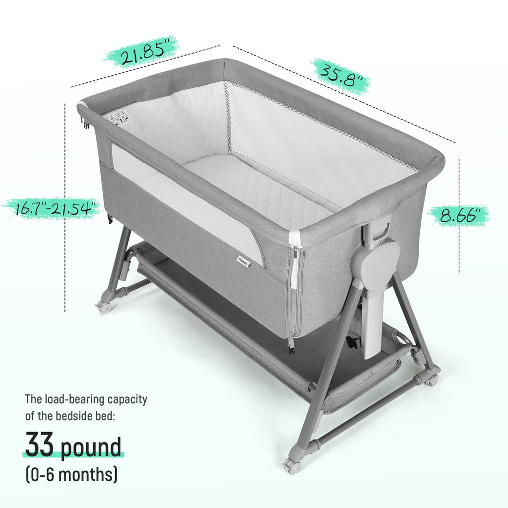Baby Bassinet with 7 Adjustable Height, Breathable Mesh & Mattress W20064