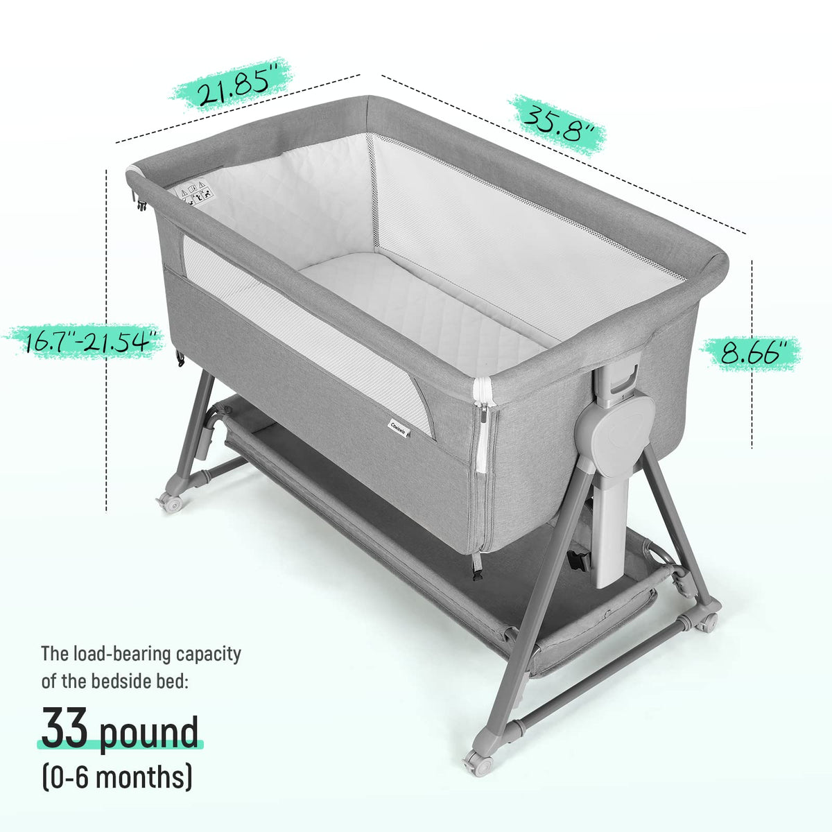 Baby Bassinet with 7 Adjustable Height, Breathable Mesh & Mattress W20064