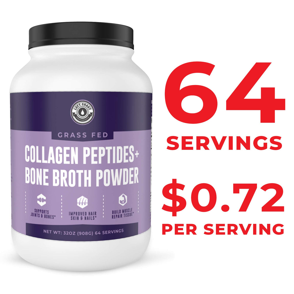 Collagen Bone Broth Powder, Unflavored, 2lb C817889