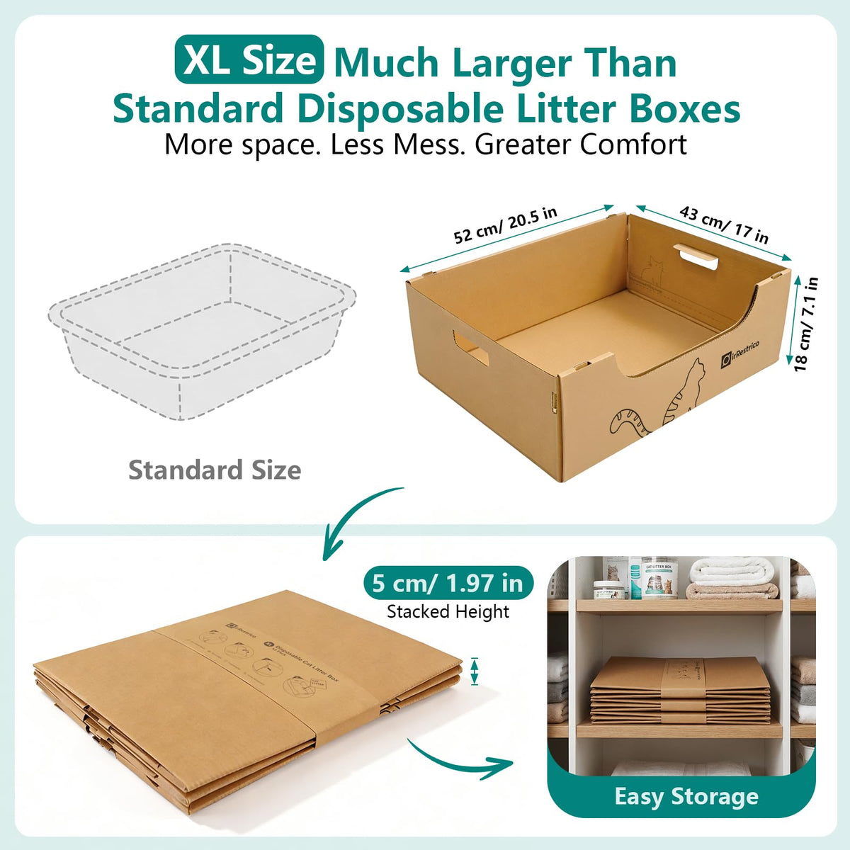 3-Pack Jumbo Disposable Cardboard Cat Litter Box W2607