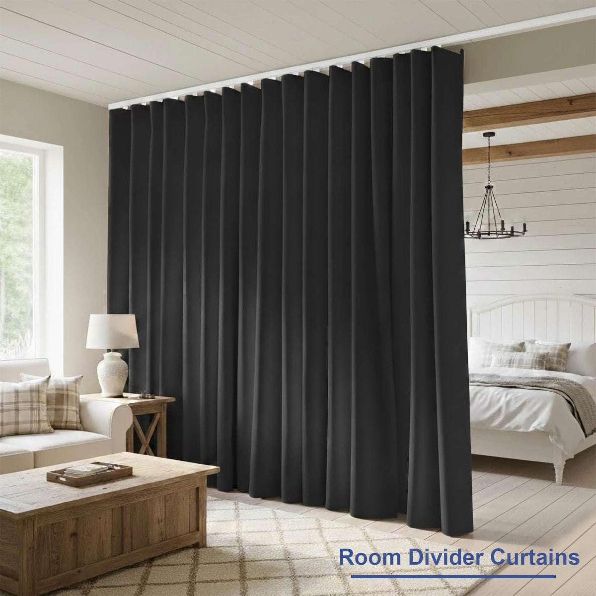 Blackout Room Divider Curtains with Hooks 1 Panel W100 × L84 Inch Black U807634