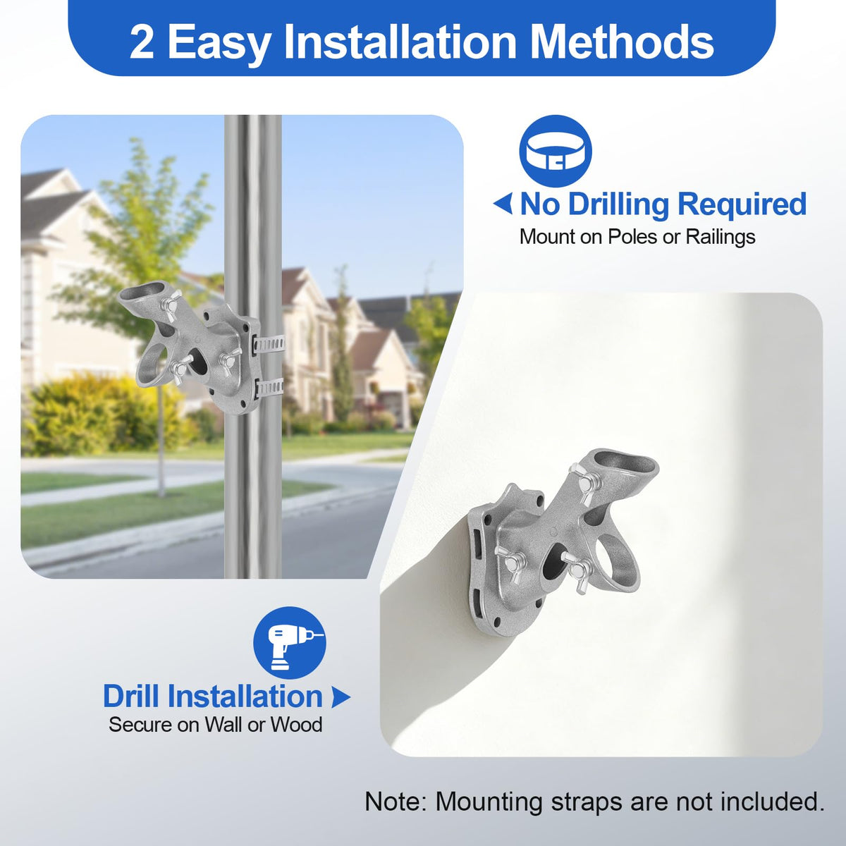 Heavy Duty Aluminum Rustproof Flag Pole Holder Wall Mount 2Pack U885582