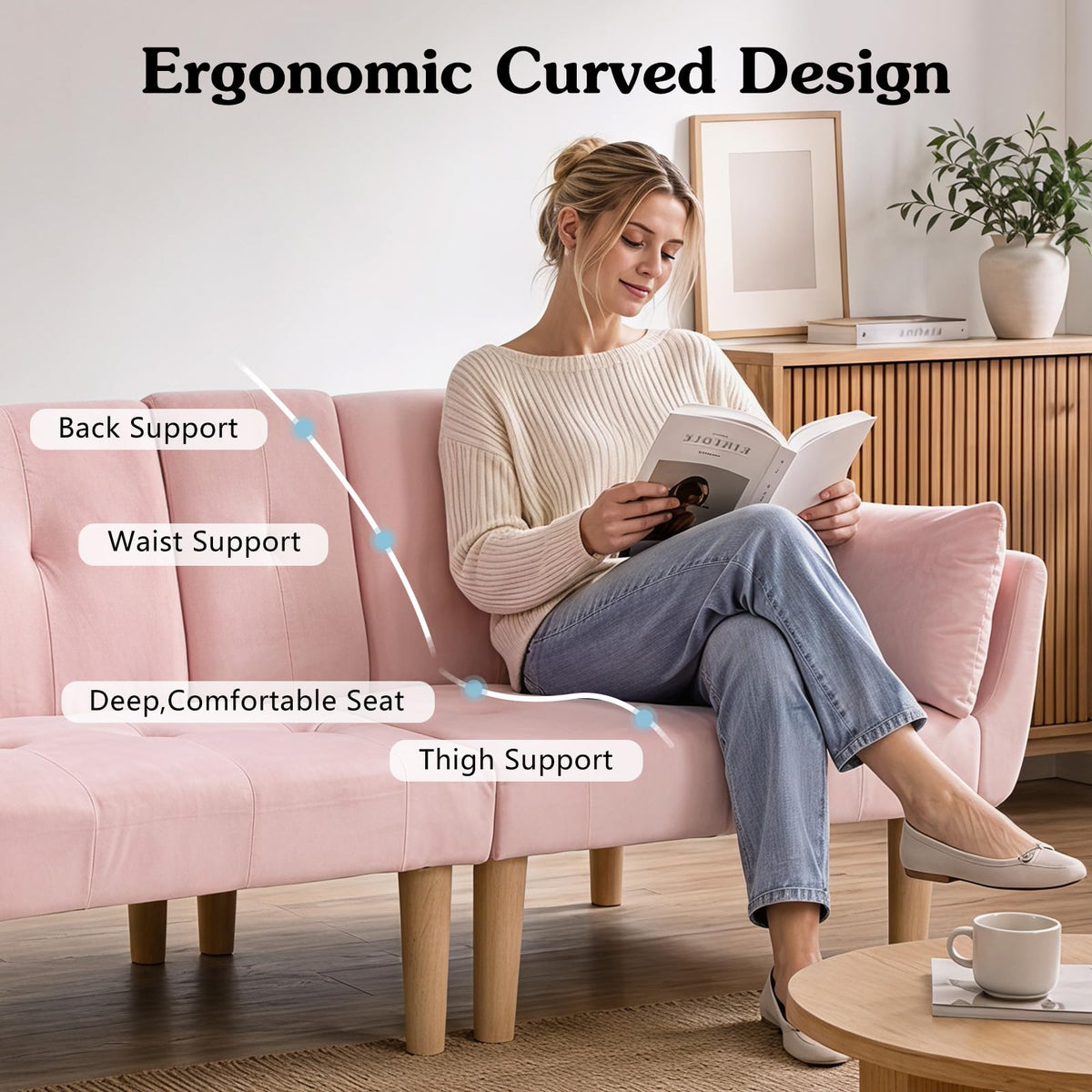 Light Pink Velvet Futon Sofa Bed B44416