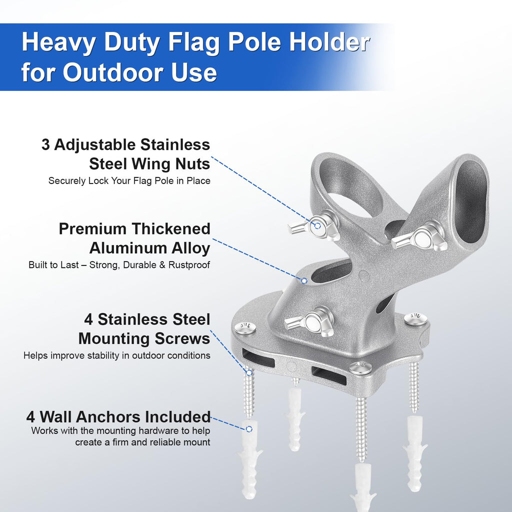Heavy Duty Aluminum Rustproof Flag Pole Holder Wall Mount 2Pack U885582