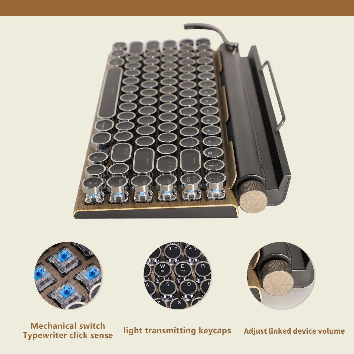 Retro Mechanical Keyboard LED Backlight 83 Keys Bluetooth 5.0 R952187