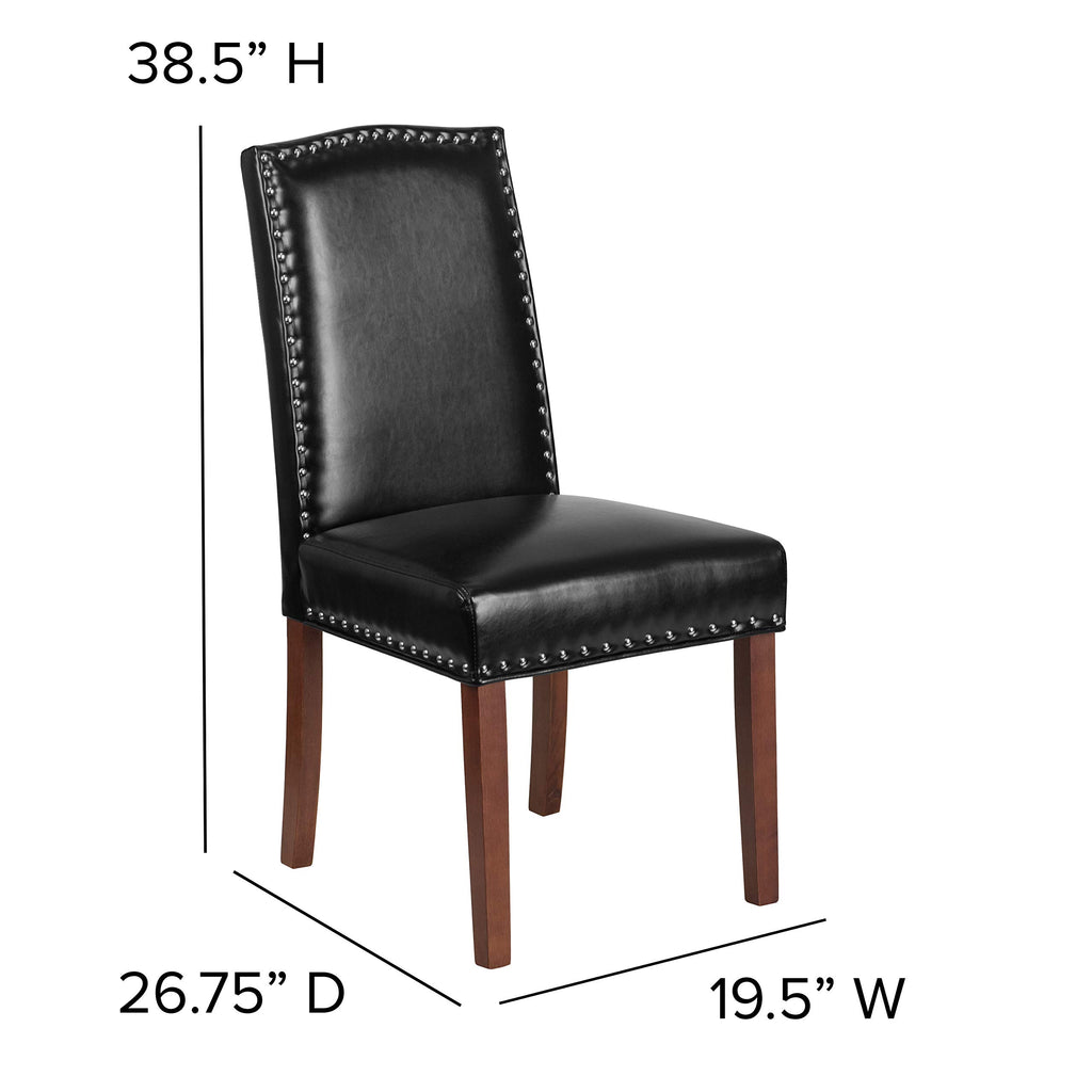 Black Faux Leather Parsons Chair with Nailhead Trim E878
