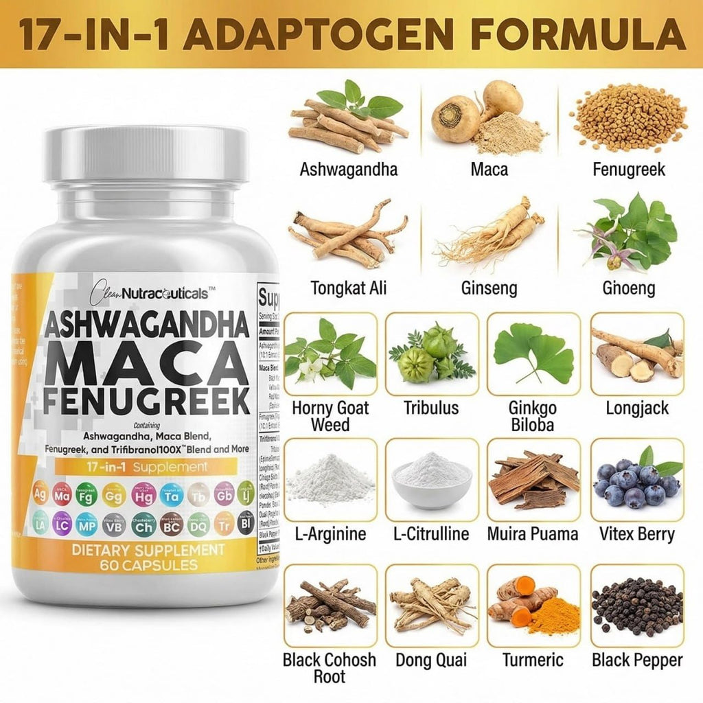 Ashwagandha Maca Root Fenugreek Tongkat Ali Ginseng Capsules K67931