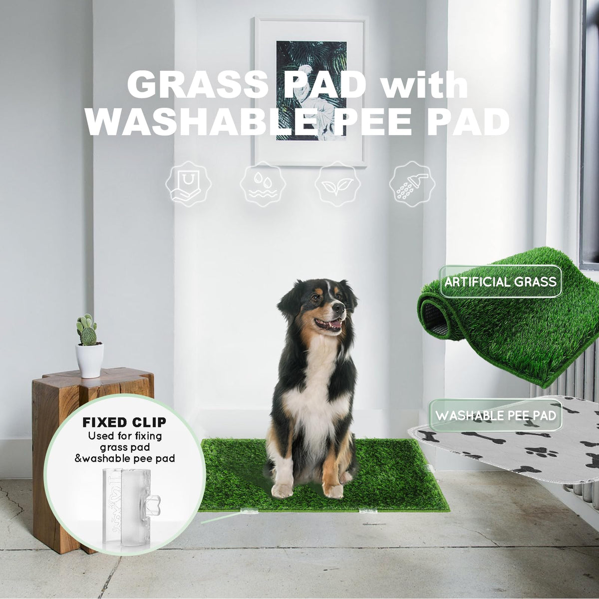 Extra Large Ultra-Absorbent Artificial Grass Pads with Washable Pee Pads 2 Sets C811649