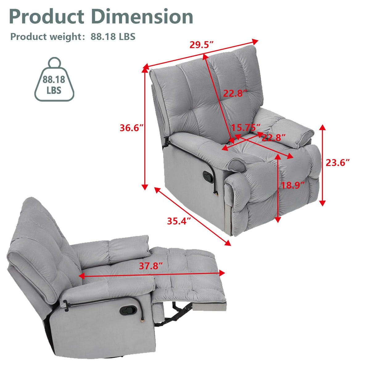 Gray Velvet Recliner Chair R9902