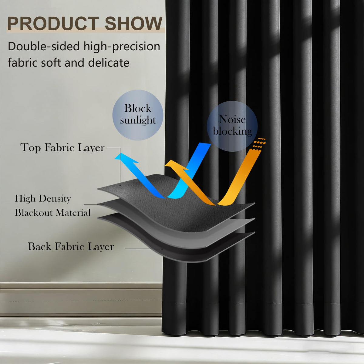 Blackout Room Divider Curtains with Hooks 1 Panel W100 × L84 Inch Black U807634