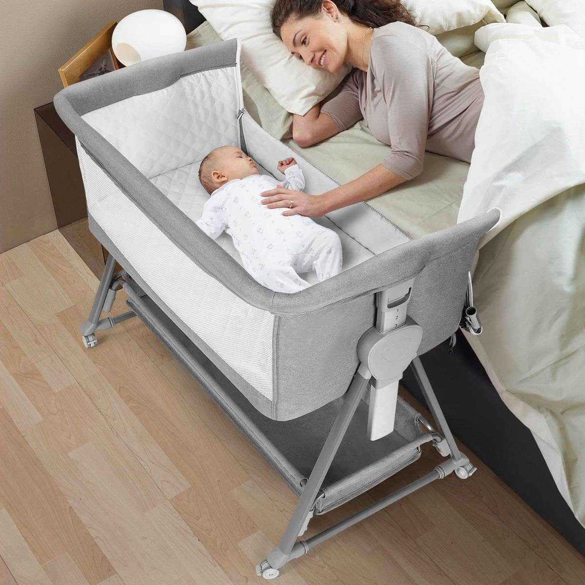 Baby Bassinet with 7 Adjustable Height, Breathable Mesh & Mattress W20064