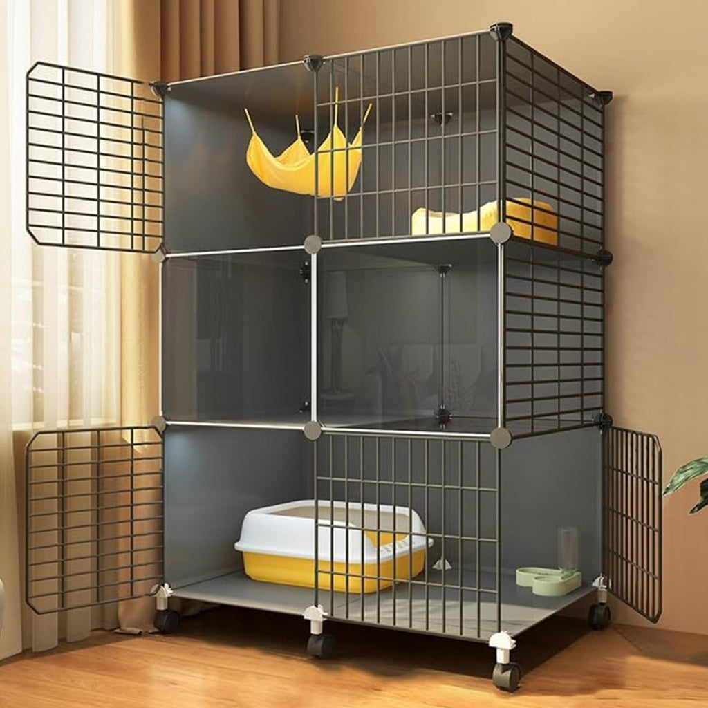 3 Tier Metal Cat Cage with Hammock and 4 Wheels B775244