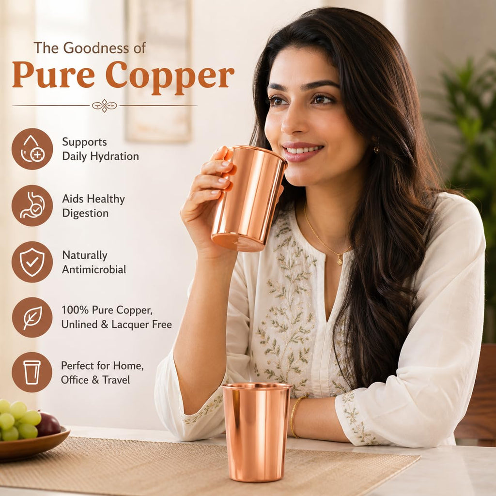 Copper Drinking Cups Set of 2, 350ml Unlined Uncoated T132
