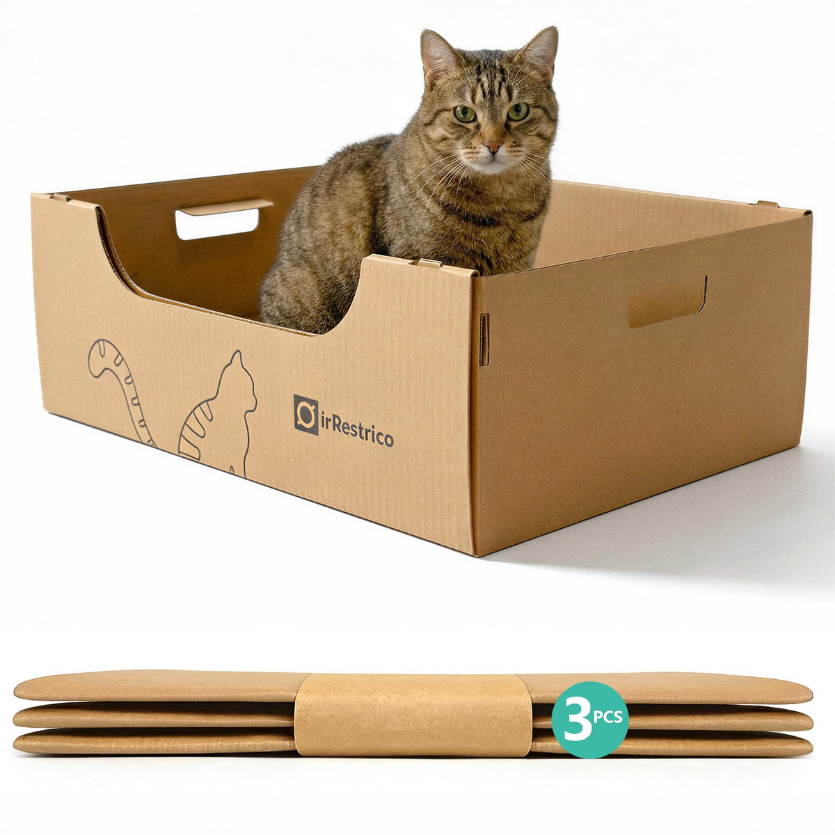 3-Pack Jumbo Disposable Cardboard Cat Litter Box W2607