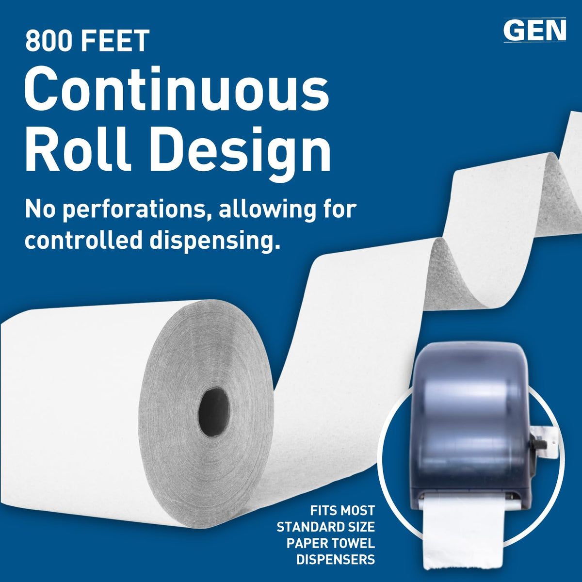 White Hardwound Roll Towels, 8-Inch x 800 ft, 6 Rolls F752