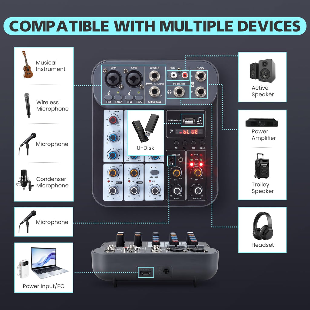 4 Channel DJ Audio Mixer with XLR 1/4" Interface O85266