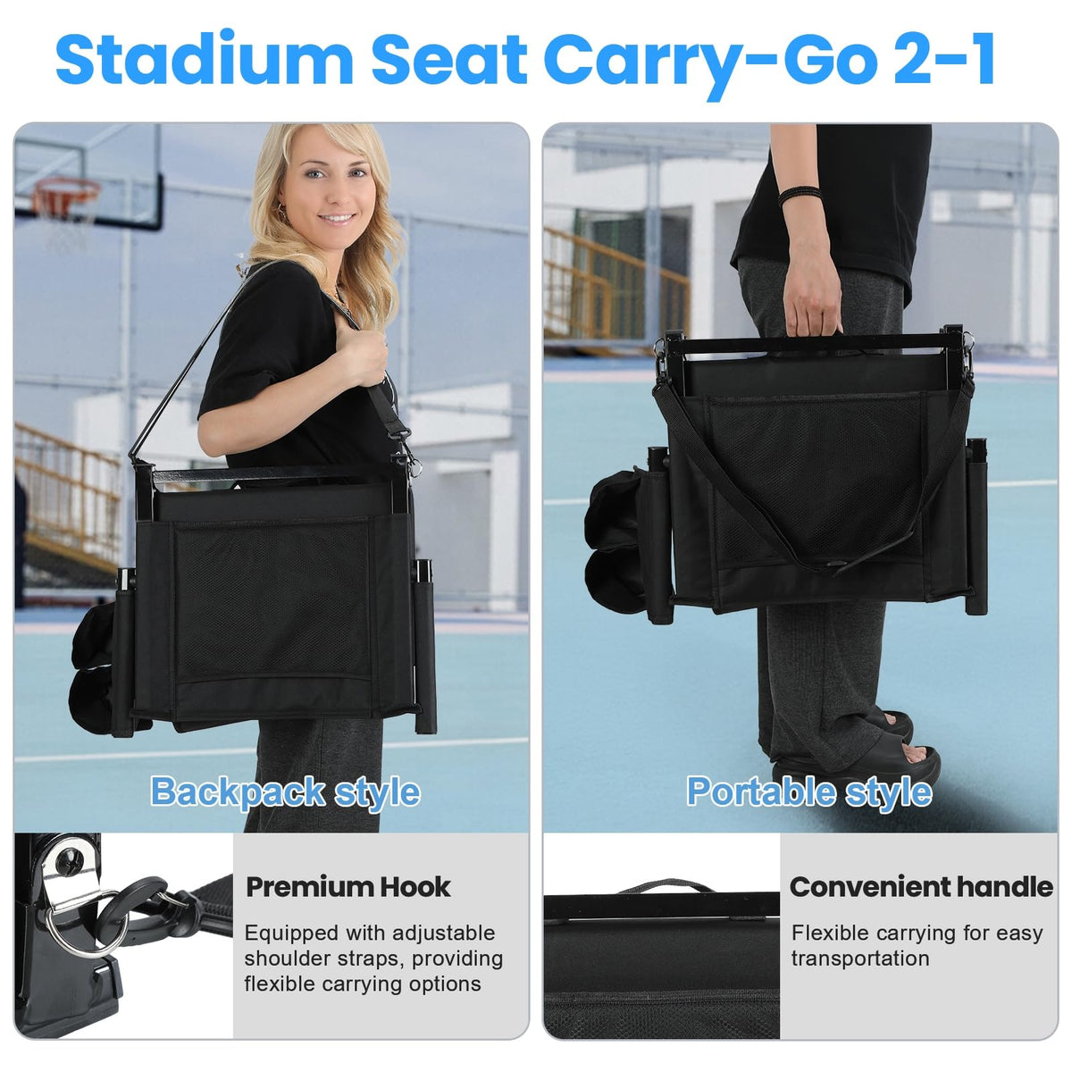 2-Pcs Folding Stadium Seat with Back Support & Cushion V4143