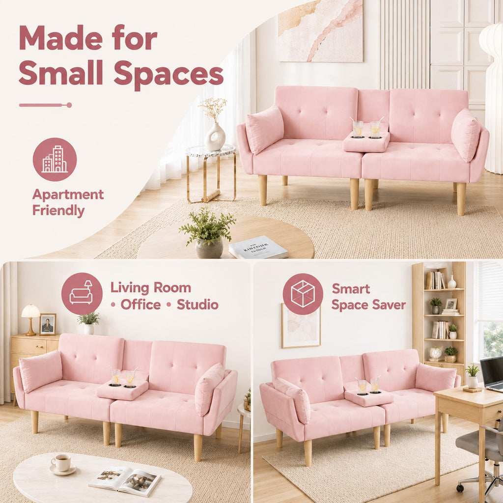 Light Pink Velvet Futon Sofa Bed B44416