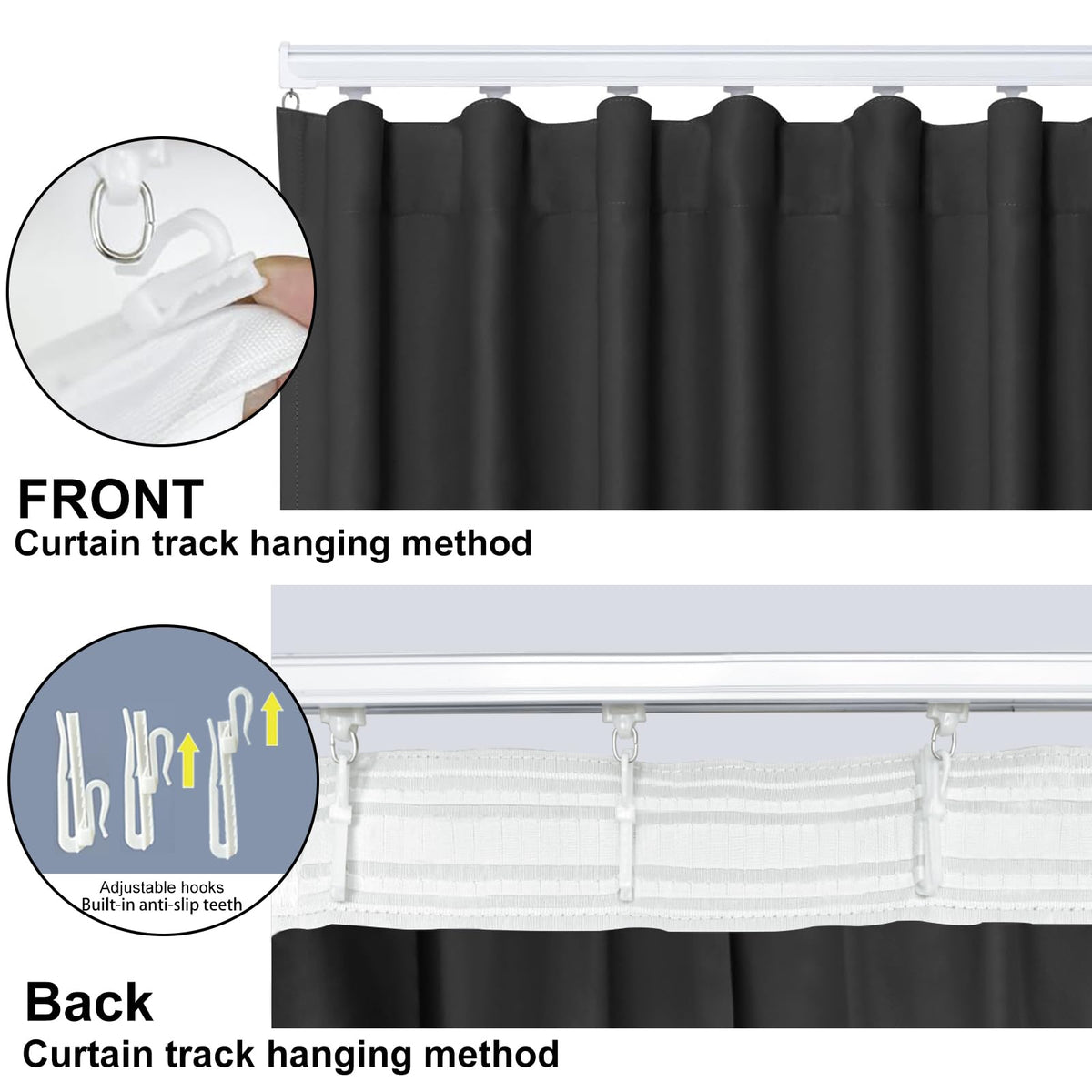 Blackout Room Divider Curtains with Hooks 1 Panel W100 × L84 Inch Black U807634