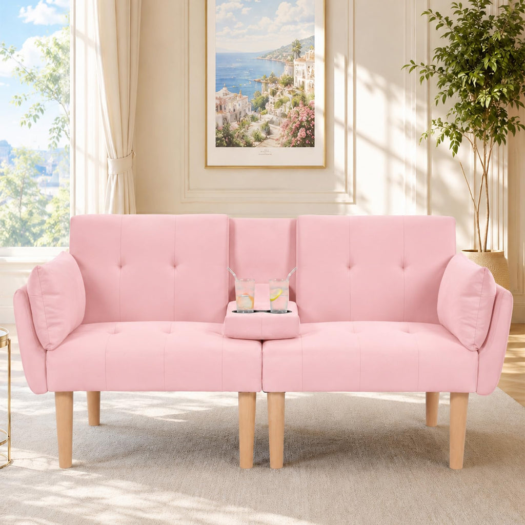 Light Pink Velvet Futon Sofa Bed B44416